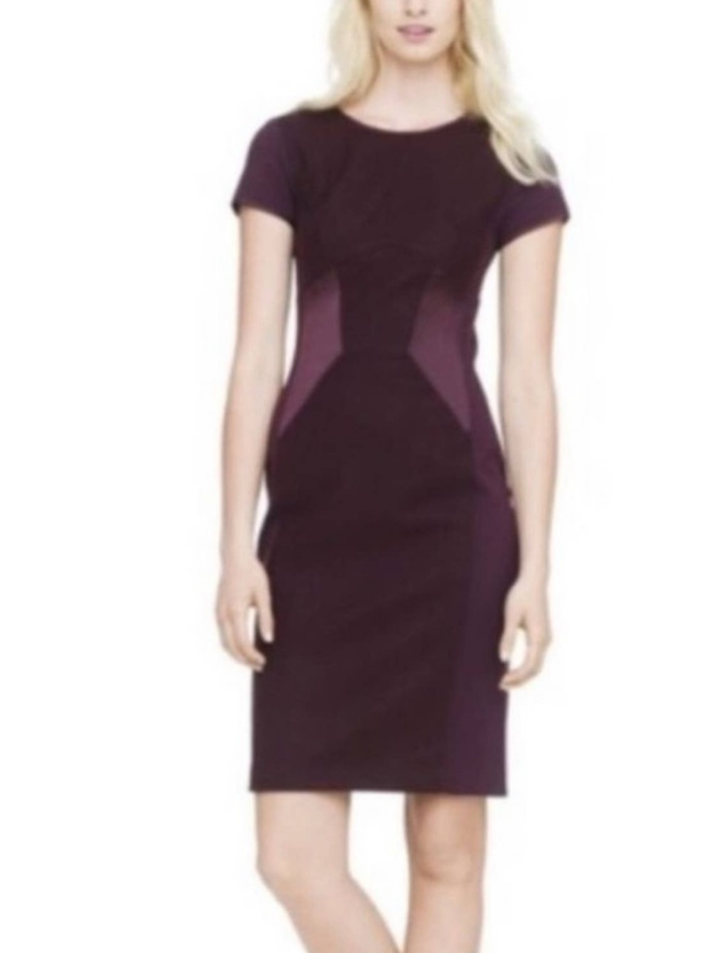 CLUB MONACO Deep Purple Burgundy Wool Satin Panel Sheath Dress Size 00 Back Zip